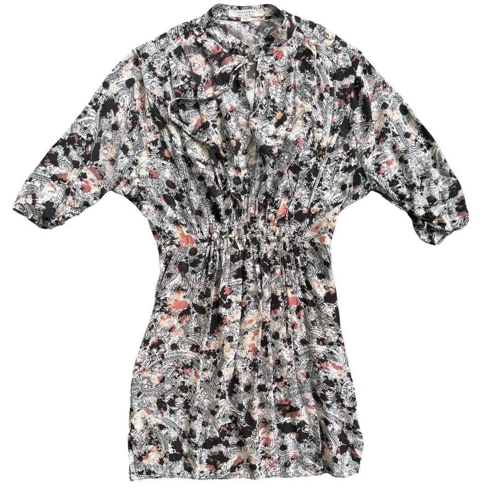 Boho Edgy Grunge AllSaints Paisley Splatter Print Mini Dress - US 2 / UK 6